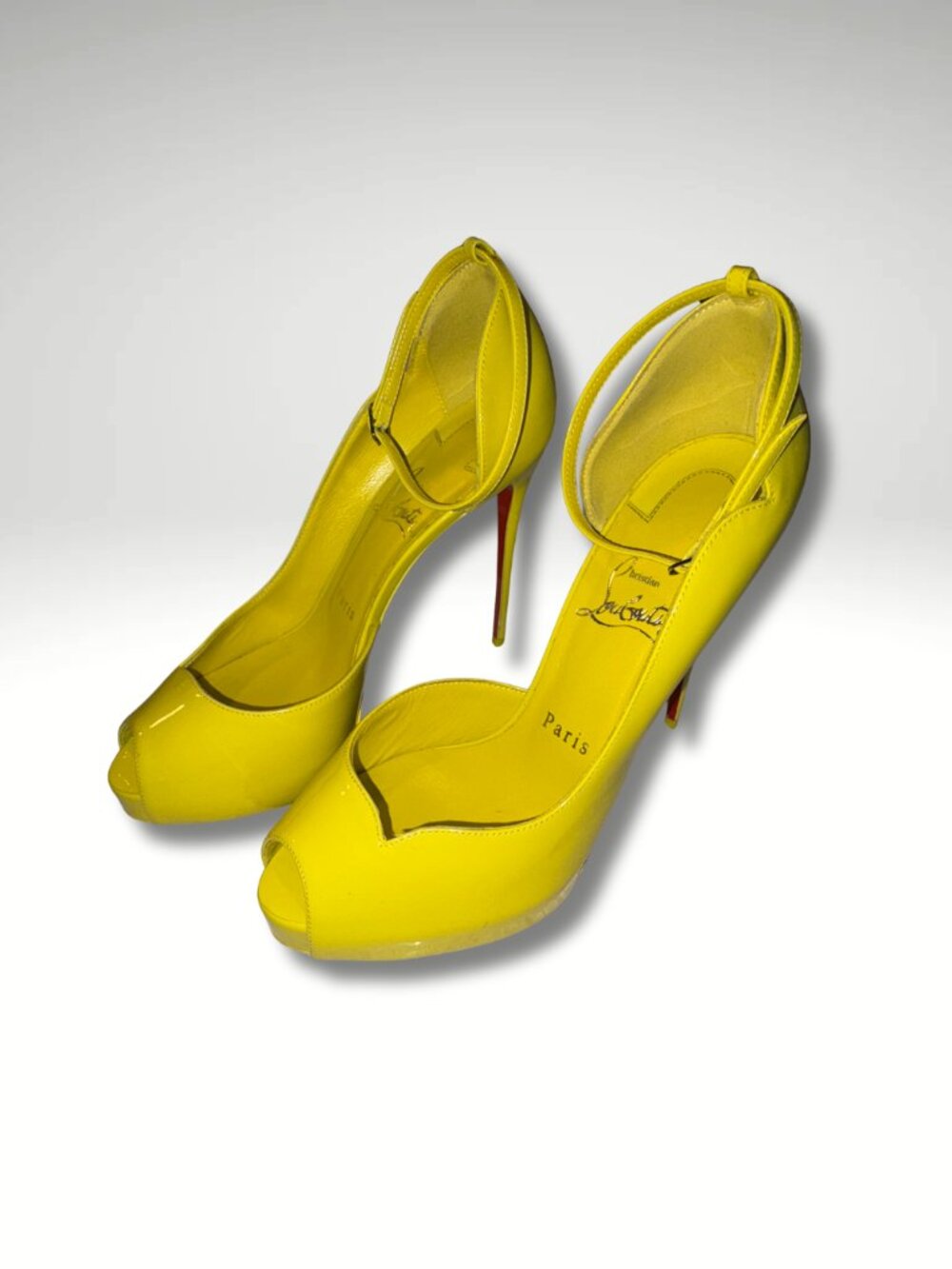 Christian Louboutin - Strappy Yellow Peep Toe Pumps